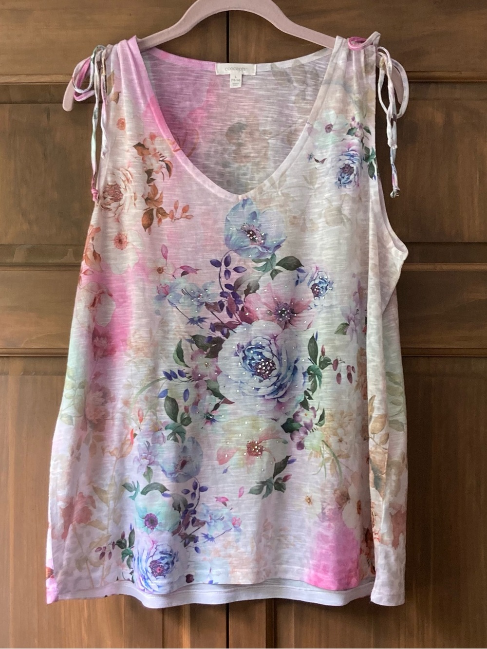 5/$15 Concepts Casual Multicolored Floral Tank Top Large (12-14)